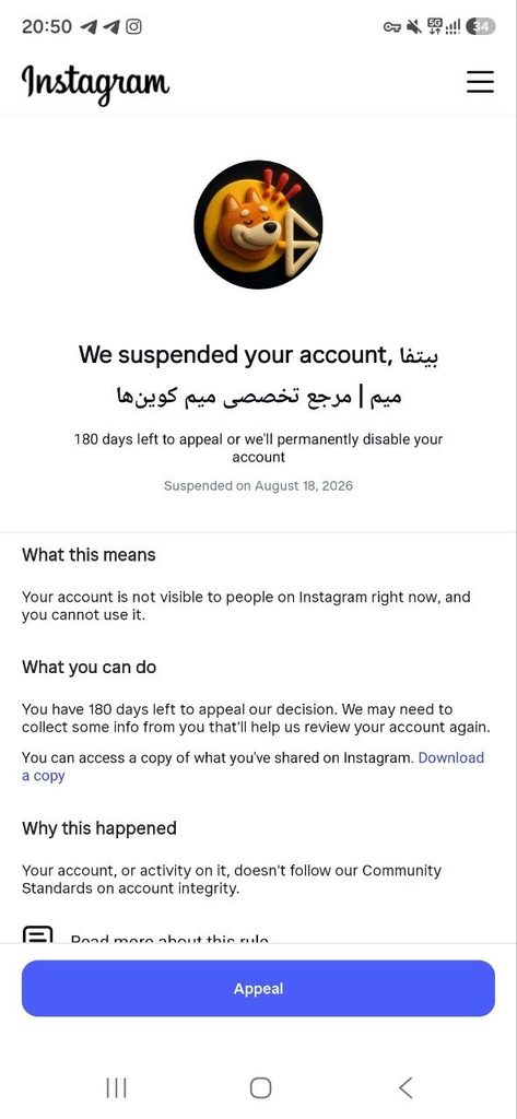 [ صفحه Login و پیام We suspended your account