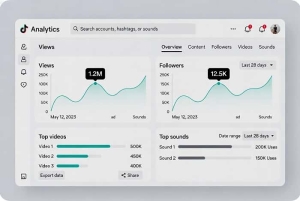نمایی از بخش تحلیل آمار و مخاطب در تیک تاک با نمودار رشد ویو و فالوور