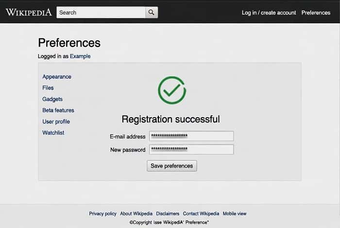 تنظیمات اولیه حساب کاربری ویکی پدیا در بخش ترجیحات