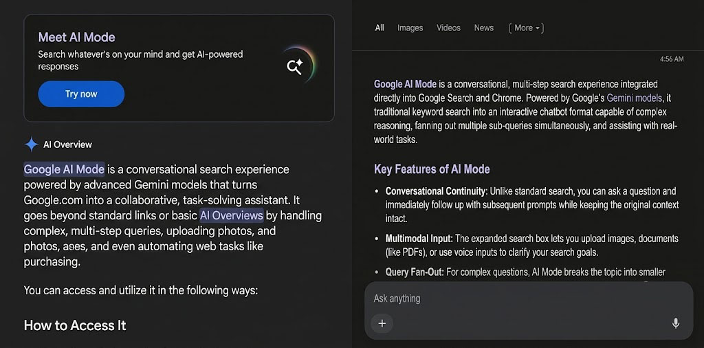 تفاوت AI Mode با جستجوی معمولی، AI Overviews